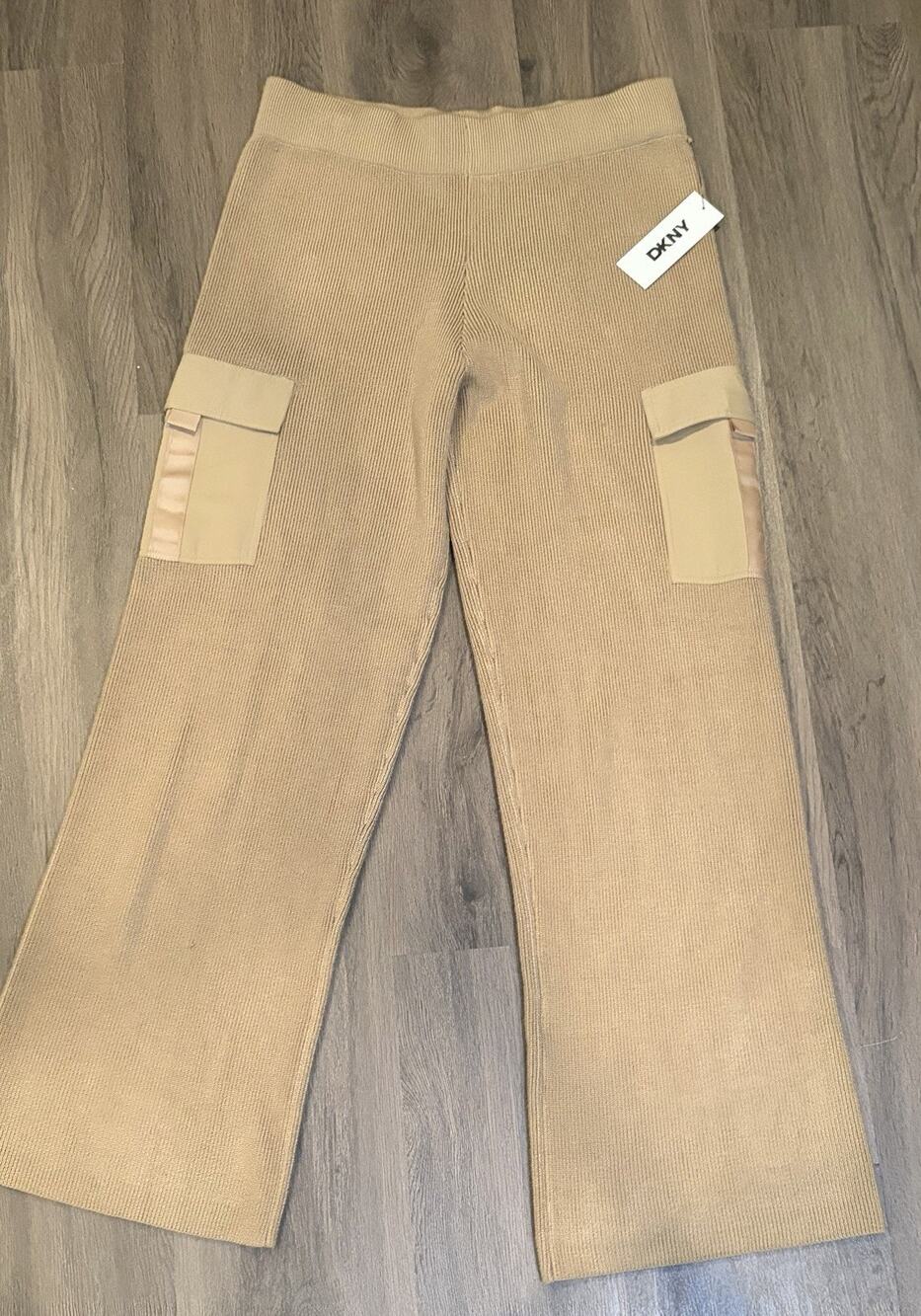 DKNY Women’s Brown Knit Cargo Pants Pull On Straight Leg High Rise Pockets M